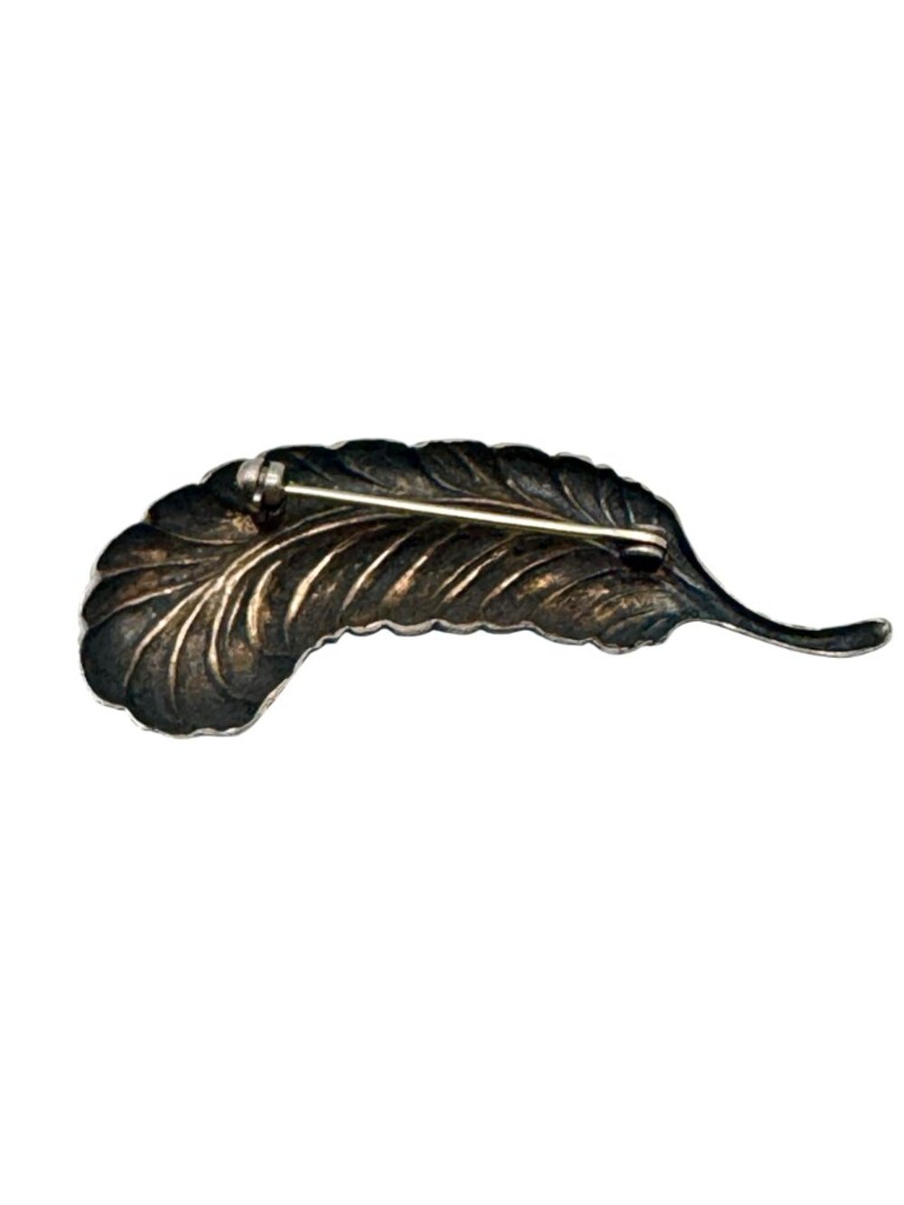 Vintage Sterling Brooch Ostrich Feather Quill 2.25" Hollywood Glam Writer Author - Picture 3 of 8